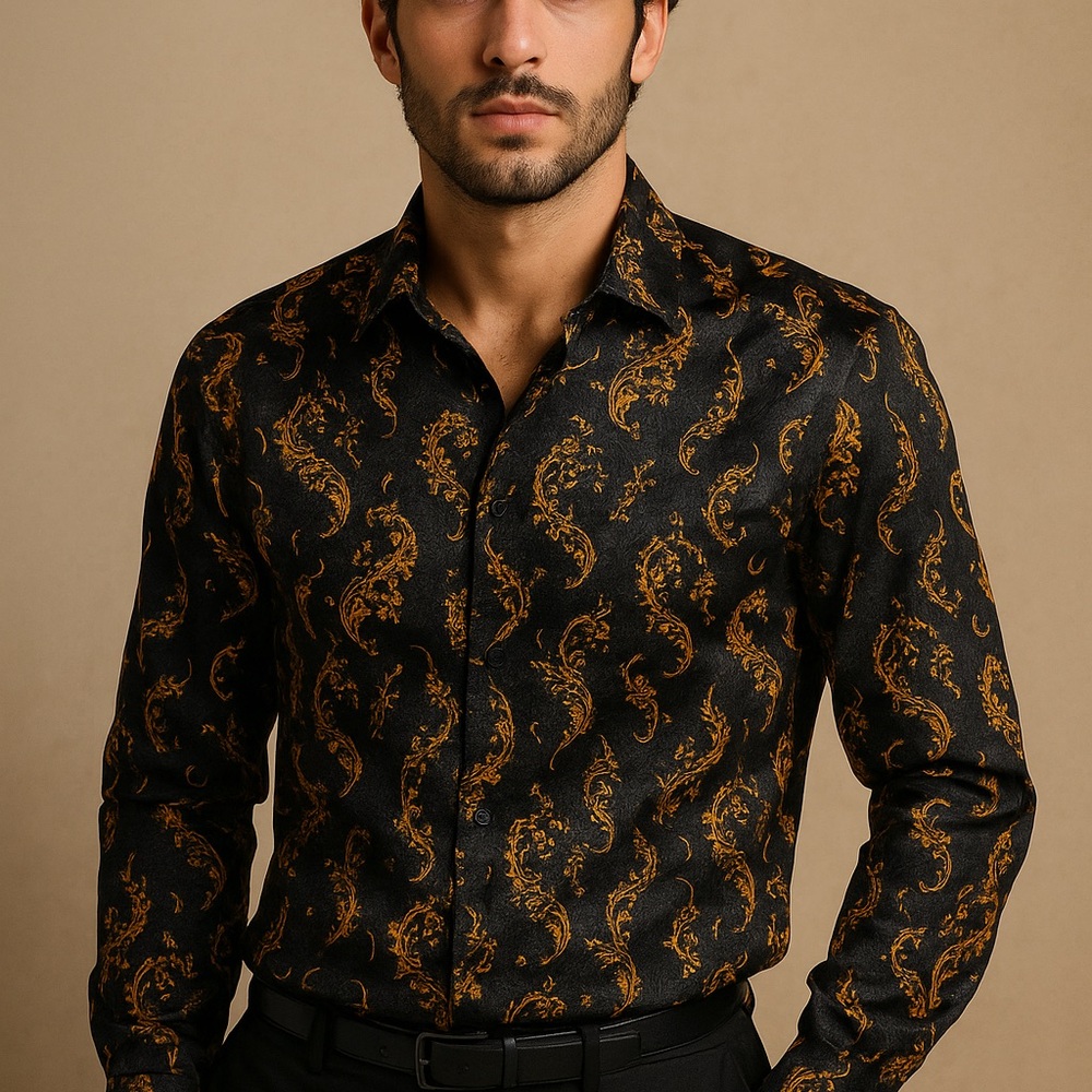 DiBanGu Satin Baroque Print Shirt | Size L